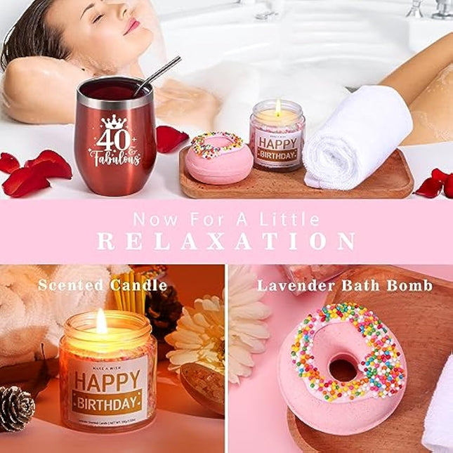 40th Birthday Gifts for Women, Happy 40th Birthday Hamper for Her, 40 Year Old Lady Gifts,Birth-Day Pamper Box for Mum Best Friend Sister Wife Turning 40, Personalised 40 th Birthdays Present