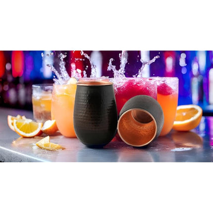 STAGLIFE 16 Oz Pure Copper Tumblers for Drinking Water Cups Mugs Glasses Set of 2, Solid Moscow Mule Hammered Tall Black Tumbler Cup Mug Glass with No Handle, Brushed/Large