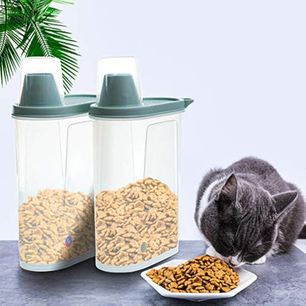 Citylife 2 Pack Dog Food Storage Container Airtight Cat Pet Food Storage Container with Measuring Cup Pour Spout Food Dispenser for Dog Cat Bird, 18.8 * 9.2 * 30 cm, 2 * 2.3 L (Green)