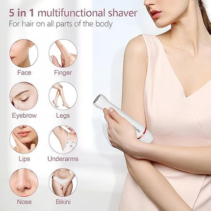 5 in 1 Lady Shavers for Women Facial Hair Remover for Women Bikini Trimmer Eyebrow Trimmer Electric Shaver for Face Eyebrow Lip Nose Legs Underarm Bikini Portable Waterproof Painless with USB Charging