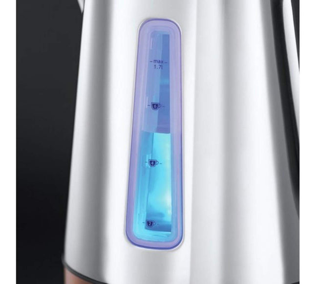 Russell Hobbs Luna Stainless Steel & Copper 1.7L Cordless Electric Kettle (Quiet & Fast Boil 3KW, Removable washable anti-scale filter, Easy push