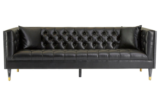 3 Seater Black Faux Leather Sofa, Raven