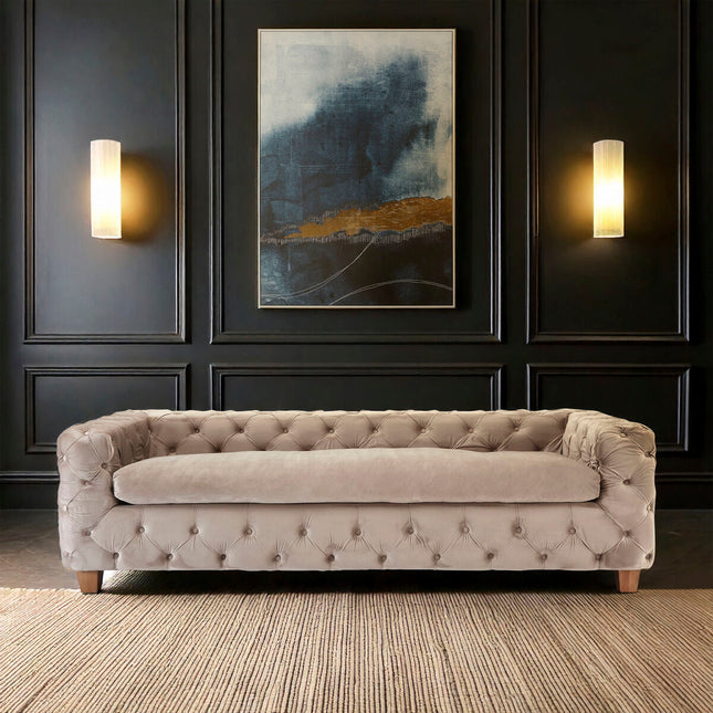 3 Seater Beige Velvet Sofa, Ophelia