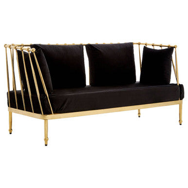 2 Seater Gold Finish Tapered Arms Sofa, Novo