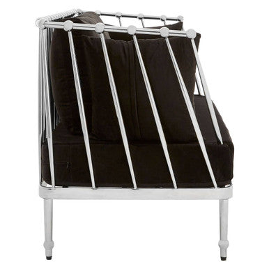 2 Seater Silver Finish Tapered Arms Sofa, Novo