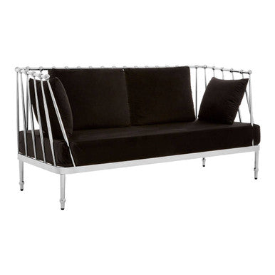 2 Seater Silver Finish Tapered Arms Sofa, Novo
