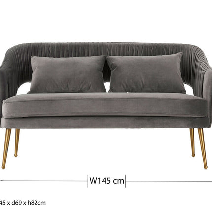 2 Seater Grey Velvet Sofa, Hendricks
