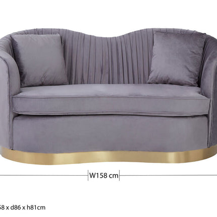 2 Seater Grey Pleated Velvet Sofa, Franza