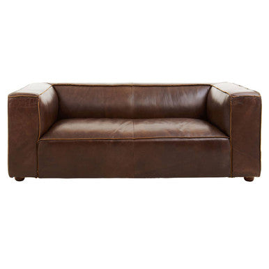 2 Seater Antique Brown Leather Sofa, King
