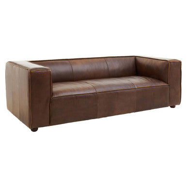 3 Seater Antique Brown Leather Sofa, King