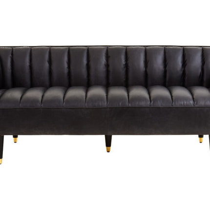 3 Seater Black Leather Sofa with Flared Arms, King