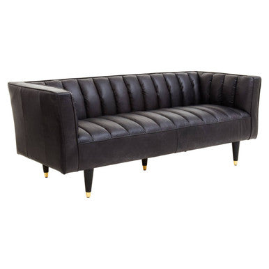 3 Seater Black Leather Sofa with Flared Arms, King