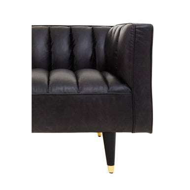 3 Seater Black Leather Sofa with Flared Arms, King