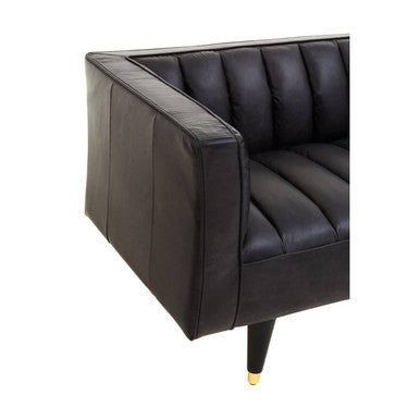 3 Seater Black Leather Sofa with Flared Arms, King