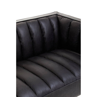 3 Seater Black Leather Sofa with Flared Arms, King