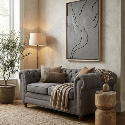 2 Seater Grey Linen Sofa, Stella