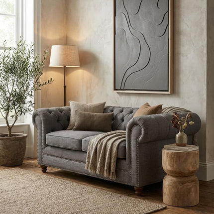2 Seater Grey Linen Sofa, Stella