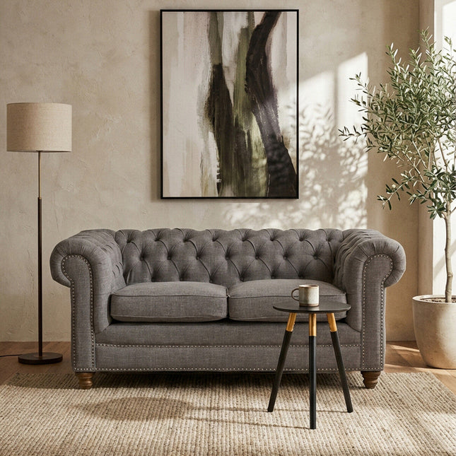 2 Seater Grey Linen Sofa, Stella