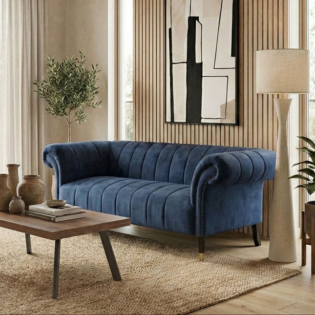 2 Seater Midnight Blue Velvet Sofa, Siena