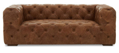 3 Seater Brown Leather Modern Chesterfield Sofa, Hoxton