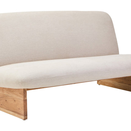2 Seater Armless Cream Textured Linen Sofa with Wood Base, Parova