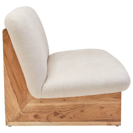 2 Seater Armless Cream Textured Linen Sofa with Wood Base, Parova