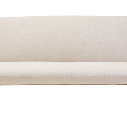 2 Seater Armless Cream Textured Linen Sofa with Wood Base, Parova