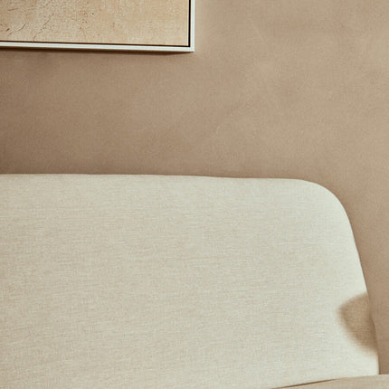 2 Seater Armless Cream Textured Linen Sofa with Wood Base, Parova