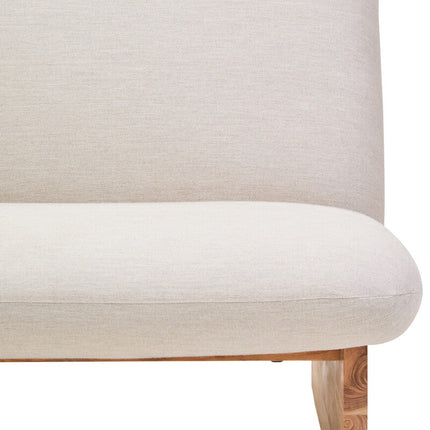 2 Seater Armless Cream Textured Linen Sofa with Wood Base, Parova