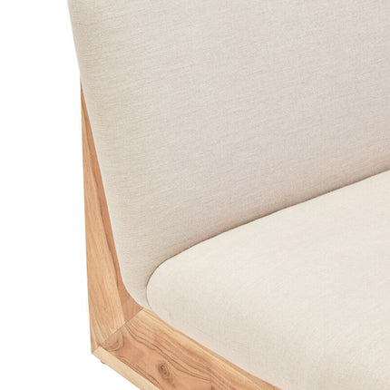 2 Seater Armless Cream Textured Linen Sofa with Wood Base, Parova