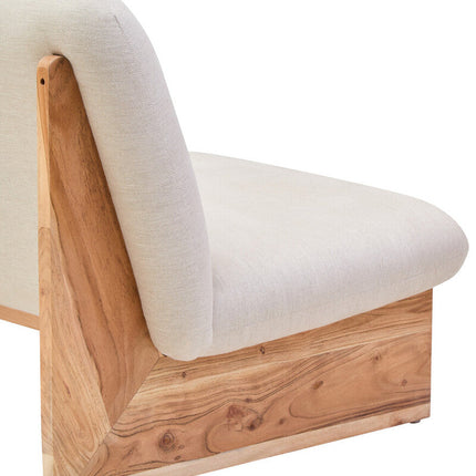 2 Seater Armless Cream Textured Linen Sofa with Wood Base, Parova