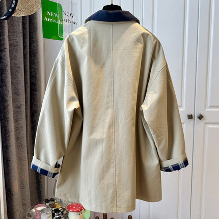 British Style Contrast Color Trench Coat For Women