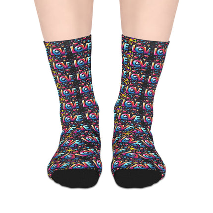 One Love Colorful Love Pattern Mid-Length Socks - Fun & Playful Gift for Any Occasion