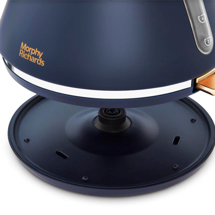 Morphy Richards Accents Pyramid Kettle, 1.5L, Cordless Base, Concealed Element, Water Window, Lid with Ring Pull, 3KW, Navy/Gold, 102045