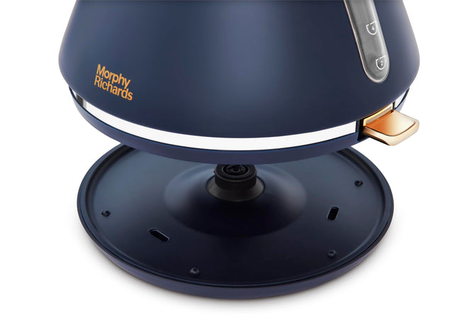 Morphy Richards Accents Pyramid Kettle, 1.5L, Cordless Base, Concealed Element, Water Window, Lid with Ring Pull, 3KW, Navy/Gold, 102045