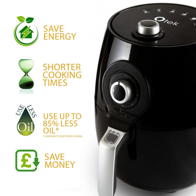Otek 4.5L Air Fryer | 1450W | Low Fat | Healthier Oil Free Frying | Compact Cooker Oven | Timer | Rapid Heating & Air Flow Circulation | Adjustable