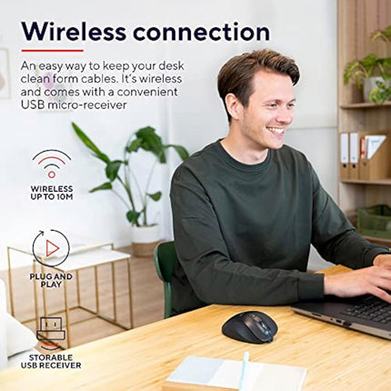 Trust Fyda Rechargeable Wireless Mouse Made With Recycled Materials, 800-2400 DPI, 6 Buttons, Thumb Rest, Comfort Cordless Ergonomic Mouse for Laptop, PC, Mac, Work, Home Office - Black