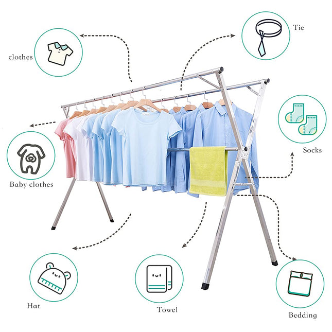 AIODE Clothes Drying Rack for Laundry Foldable, 79 inch Stainless Steel Pool Towel Rack Outdoor Free Standing Clothing Hanger Indoor