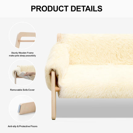 MEWOOFUN Large Cat Bed Sturdy Wooden Leg Raised Cat Sofa Bed Kitten Bed for Indoor Cats - Soft Cat Couch with Removable Cover Hold up 15kg, 56x45cm