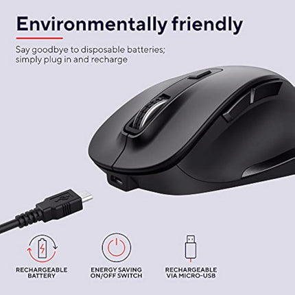 Trust Fyda Rechargeable Wireless Mouse Made With Recycled Materials, 800-2400 DPI, 6 Buttons, Thumb Rest, Comfort Cordless Ergonomic Mouse for Laptop, PC, Mac, Work, Home Office - Black