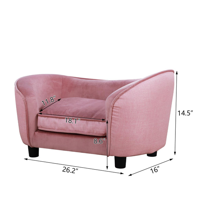 dgbaobei Pet Sofa Bed,Velvet Wooden Frame Couch with Plastic Sofa Bed Feet for Small Dogs Cats(26.2x16x14 Inches) (pink)