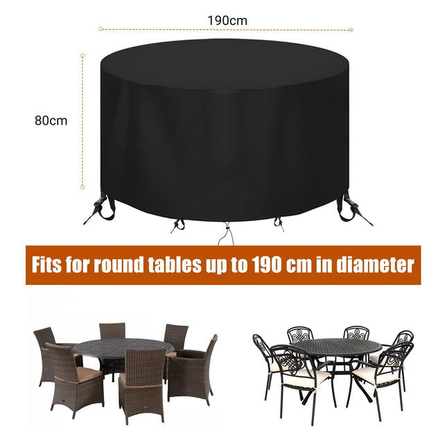 Round Patio Table Cover - Heavy Duty 600D Garden Furniture Covers Waterproof - Outdoor Rattan Table and Chair Set Protector Windproof Anti-UV Rip