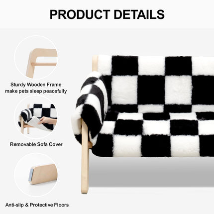 MEWOOFUN Large Cat Bed Sturdy Wooden Leg Raised Cat Sofa Bed Kitten Bed for Indoor Cats - Soft Cat Couch with Removable Cover Hold up 15kg, 56x45cm