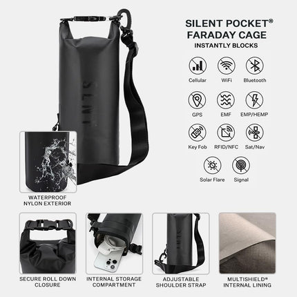 Silent Pocket SLNT Waterproof Faraday Dry Bag Military-Grade Nylon 2.5 Liter Faraday Bag - RFID Signal Blocking Dry Bag/Waterproof Backpack Protects