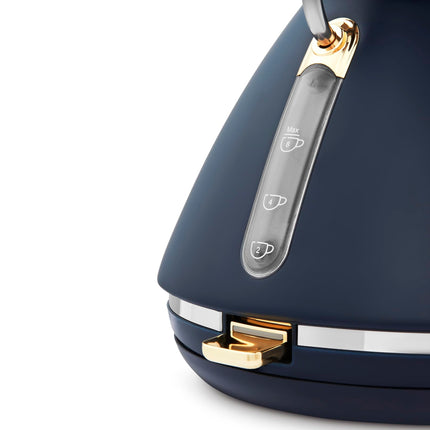 Morphy Richards Accents Pyramid Kettle, 1.5L, Cordless Base, Concealed Element, Water Window, Lid with Ring Pull, 3KW, Navy/Gold, 102045