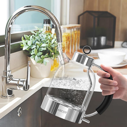 ASCOT Electric Kettle, Glass Electric Tea Kettle, Gift for Man/Women/Family, 1.5L Borosilicate Glass Tea Heater & Hot Water Boiler, Auto Shut-Off