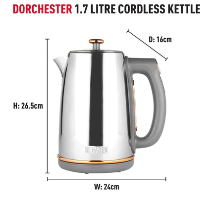 Dorchester Temperature Control Kettle - Chrome & Rose Gold - Fast Boil - 3000W - Digital Electric Kettle with LCD Display, Keep Warm Function, 1.7L