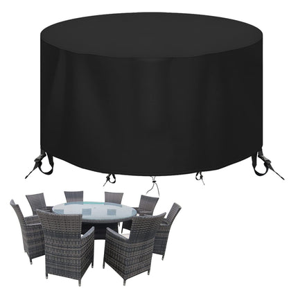 Round Patio Table Cover - Heavy Duty 600D Garden Furniture Covers Waterproof - Outdoor Rattan Table and Chair Set Protector Windproof Anti-UV Rip