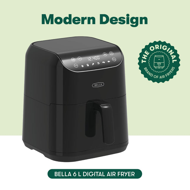 BELLA 6 L Touchscreen Air Fryer with Preset Cooking Modes and Removable Nonstick Dishwasher Safe Crisping Tray and Basket, 1500 Watt Heating System,