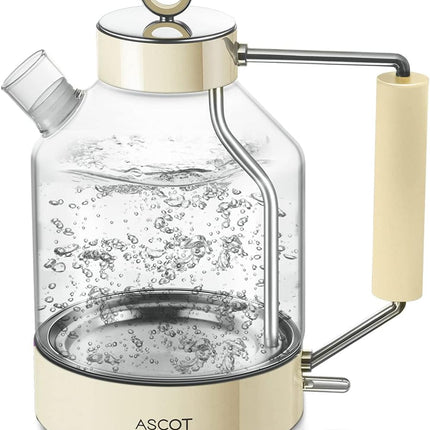Electric Kettle, ASCOT Glass Electric Tea Kettle 1.5L 2200W Tea Heater & Hot Water Boiler, Borosilicate Glass, BPA-Free, Auto Shut-Off, Boil-Dry